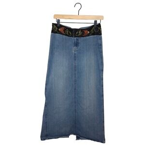 VTG Mary-Kate & Ashley Long Denim Skirt Floral Waist Band Y2K SZ Juniors 5